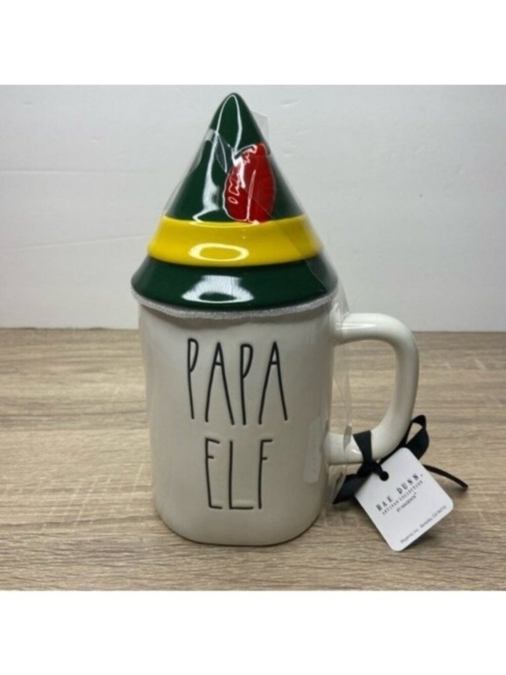 Rae Dunn Papa Elf Ceramic Mug with Elf Hat Lid Cover NEW
